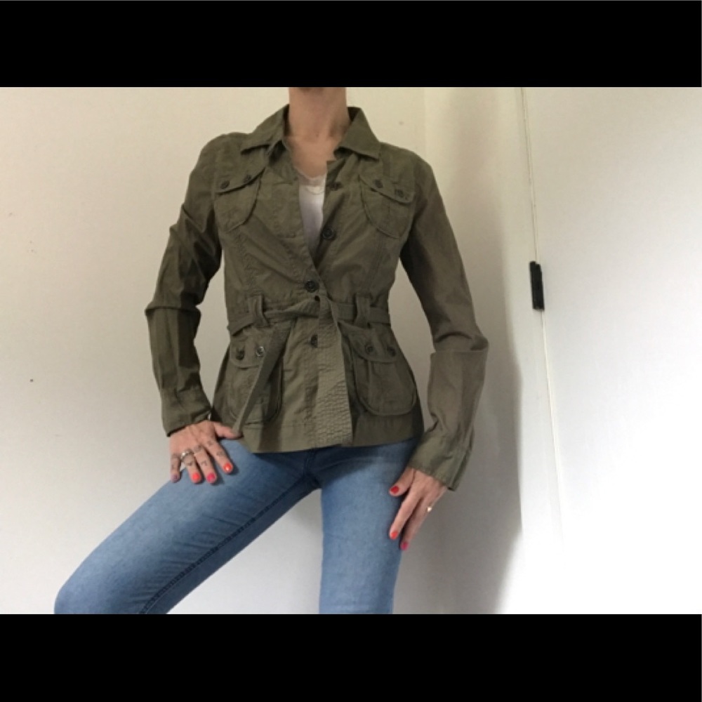 Calvin Klein Jeans Army Shirt/Jacket Y2K Button Down Tie Waist Olive Green - Picture 3 of 15